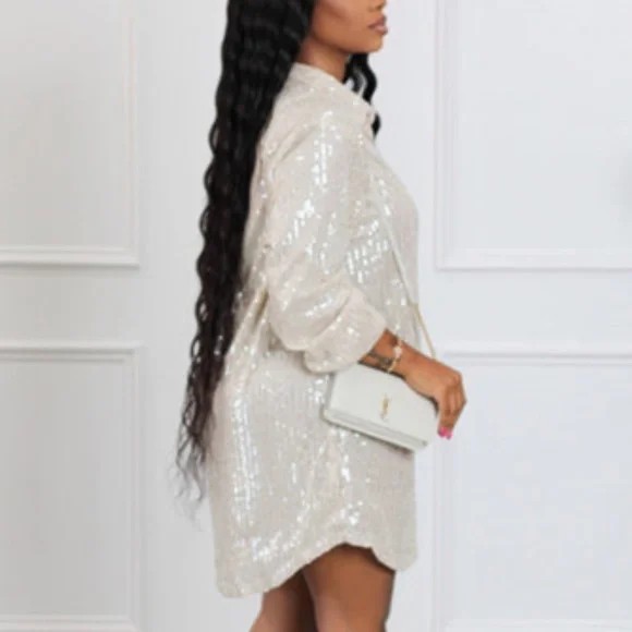 sequin button down shirt dress Vaceky Women's Full Sequin Shirt Dress Sparkly Western Concert Festival Outfits at Amazon Women's Clothing store